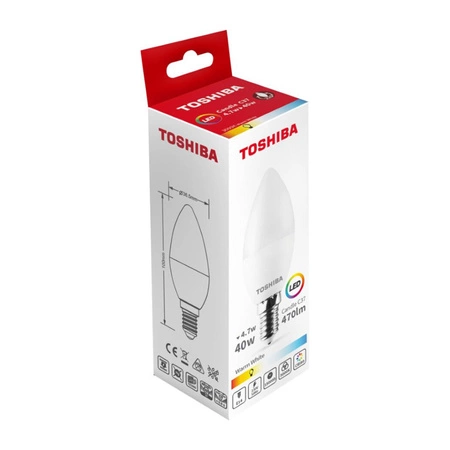 LED Leuchtmittel E14 C37 4,7W = 40W 470lm 4000K Neutral 220° Milchig TOSHIBA