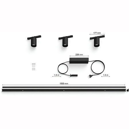 Perifo Lighting Rail Kit 1,5m + 3x LED-Strahler 15,9W CCT RGB Philips HUE Bluetooth Schwarz