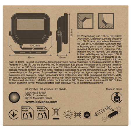 LED-Flutlicht 8W 1200lm 6500K IP66 Schwarz LEDVANCE Flutlicht