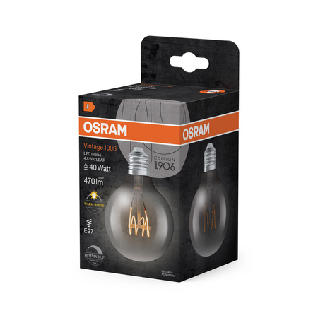 Dekorative LED-Glühbirne G80 Sphere E27 4.8W = 40W 470lm 2700K Warm 320° Filament Dimmbar Vintage 1906 Osram
