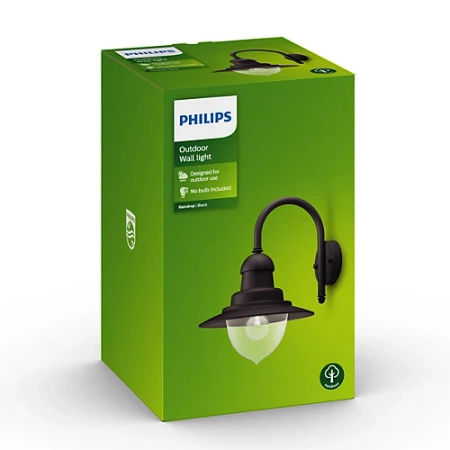 Gartenleuchte LED Wandleuchte RAINDROP myGarden E27 IP44 Nach unten gerichtete Laterne Schwarz PHILIPS