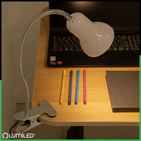 Schreibtischlampe Tisch Verstellbar DONA Schule Nachtlicht E27 Clip Weiß LUMILED