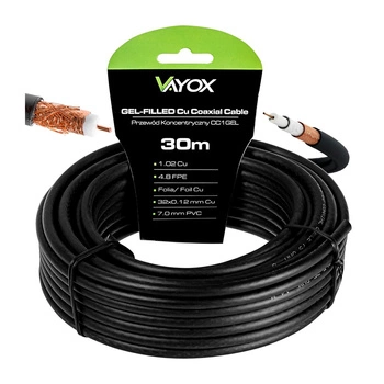 Antennen Koaxialkabel Kupfer Gel CU Terrestrisch 4K Full HD Schwarz 30M VAYOX