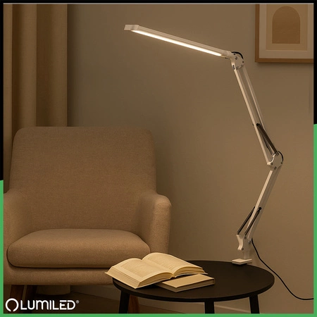 Schreibtischlampe LED 12W, Zeichentisch-Schreibtischlampe mit Tischklemme CCT USB Dimmbar Weiß COSMI LUMILE