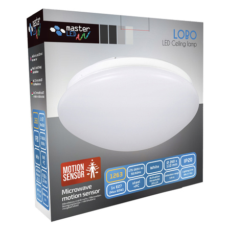 Plafond Deckenleuchte 1x E27 Anbauleuchte mit Bewegungssensor Rund Weiß LOBO Masterled