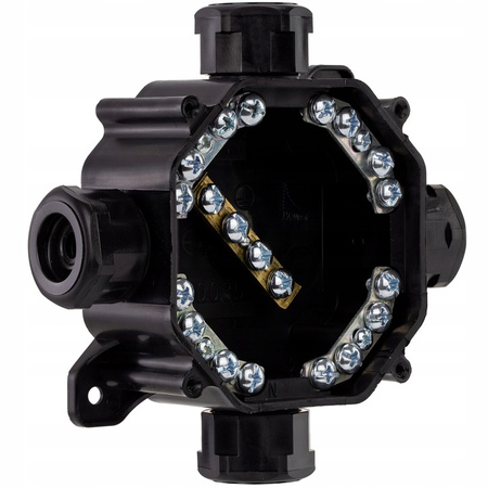 Aufputzmontierter hermetischer Installationskasten PG16 75 x 75 x 33 mm Splitter mit Drosseln Schwarz PAWBOL