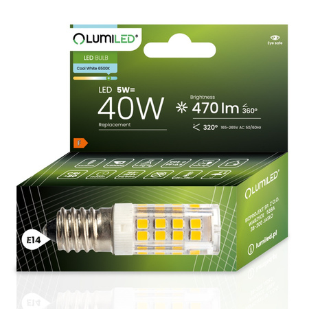 Lampen E14, Glühbirne T25 5W = 40W 470lm 6500K 320° kalt LUMILED