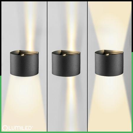 Garten Wandleuchte LED G9 Verstellbar Rund Oben Unten Schwarz PYXIS LUMILED