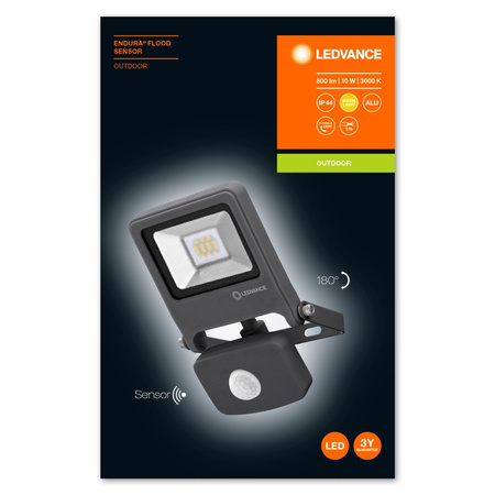 LED Fluter 10W 800lm 3000K IP65 Grau mit Bewegungssensor LEDVANCE Flutlicht Endura