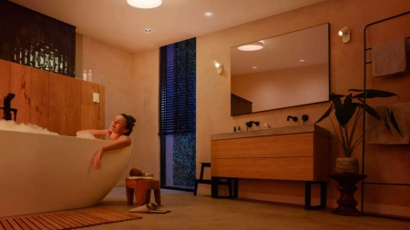 LED Plafond DEVERE Badezimmer Deckenanbauleuchte Weiß 33.5W 42.5cm IP44 CCT PHILIPS HUE Bluetooth + Dimmschalter