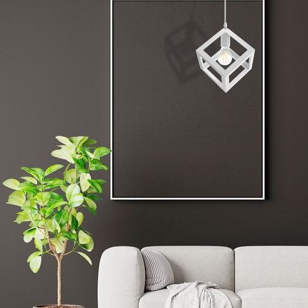 Pendelleuchte mit 1x E27-Sockeln, Hängelampe Geometrisch Quadrat Weiß TALUS LUMILED