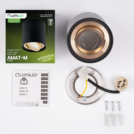 Aufputz HALOGEN Spot Tuba Movable AMAT-M GU10 Rund Schwarz-Gold 84mm LUMILED