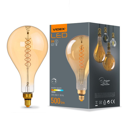 LED Lampen E27 PS160 Pear 8W = 42W 500lm 1800K Warm 360° FILAMENT Amber Dimmbar Videx