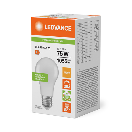 LED Lampen A60 E27 10.5W = 75W 1055lm 2700K Warmweiß Dimmbar LEDVANCE