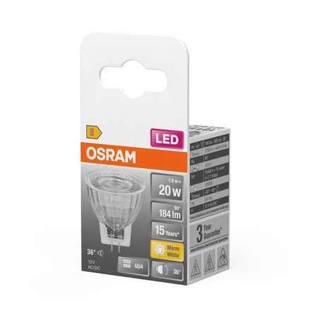 GU4 MR11 LED Leuchtmittel 2,5W = 20W 184lm 2700K Warm 36° 12V OSRAM STAR