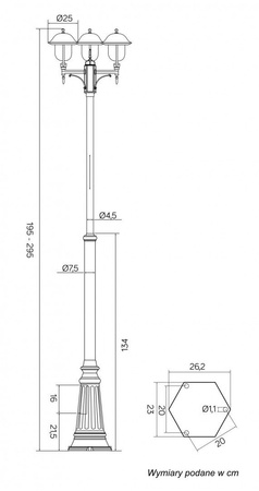 Outdoor-Gartenlampenmast LATERNE E27 Prince OGMWN 3 O 195-295cm schwarz Su-Ma