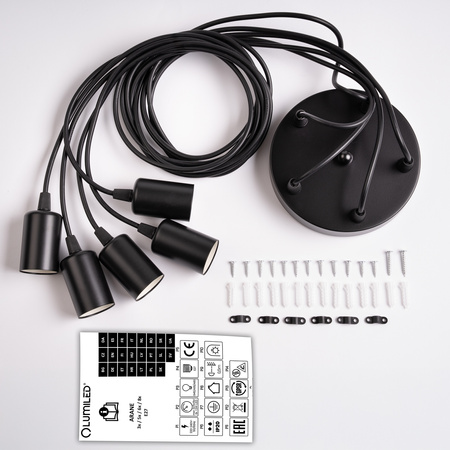 Pendelleuchte mit 5x E27-Sockeln einstellbare, Hängelampe Schwarz mit 3-fach Pendel Spinne Arane LUMILED