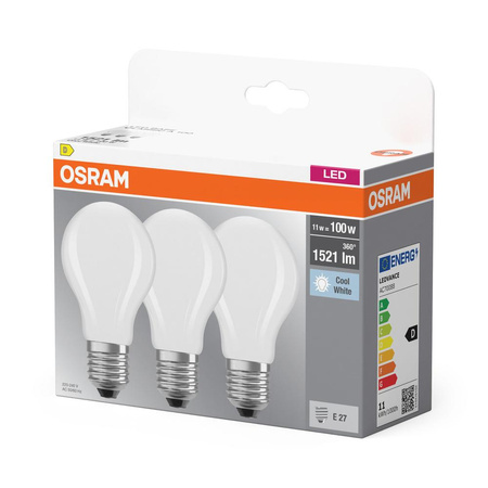 3x LED Lampen E27 A60 11W = 100W 1521lm 4000K Neutral 300° Filament OSRAM BASE
