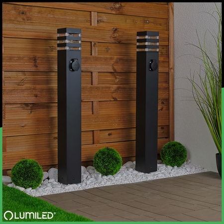 Gartenleuchte E27, Außenstehleuchte Pollerleuchte mit Steckdose 80cm TAXUS 2 LUMILED