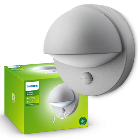 PHILIPS Garten-Wandleuchte JUNE E27 IP44 mit Bewegungssensor Rund Grau