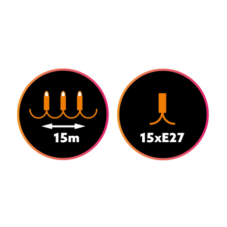 Garten Girlande Außenbeleuchtung Kette 15m 15xE27 LED 4W EDISON