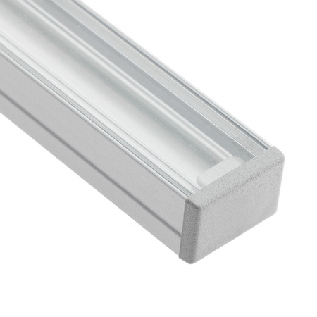 Anodisiertes Aluminium LED-Profil KM33 mit Klarglasabdeckung und Endkappen, 1m Silber LUMILED