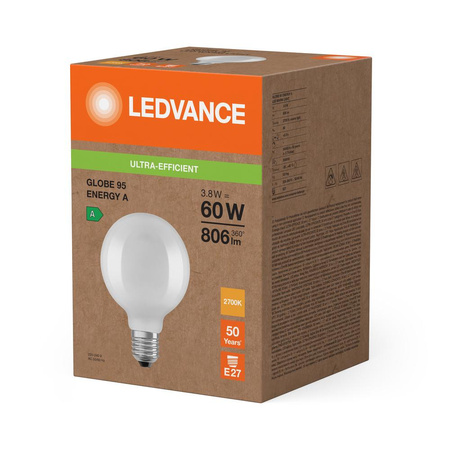 LED-Glühbirne Ball E27 G95 3.8W = 60W 806lm 2700K Warm 300° Ledvance