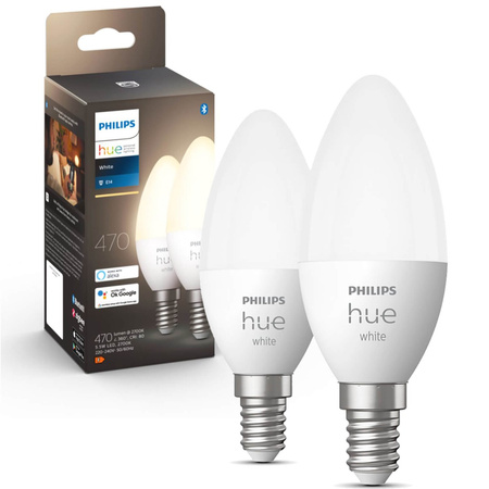 2PAK LED-Lampe Kerze E14 B39 5.5W 2700K Warm PHILIPS HUE Weiß Bluetooth Zigbee