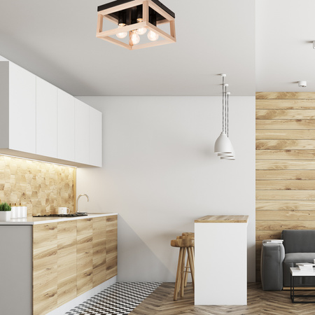 VILLY Deckenleuchte 4xE27 Schwarz Holz LM - 4.175 Lamkur