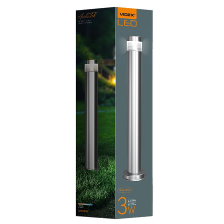 Außengartenlampe SLIDE 60cm IP54 3W 300lm 2700k Warm Silber LUKAS Videx