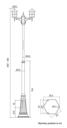 Außengartenlampe LATERNE E27 CORDOBA II OGMWN 2 TD 180-280cm schwarz Su-Ma