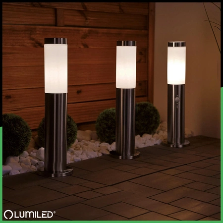 Gartenleuchte E27, Außenstehleuchte Pollerleuchte mit Bewegungsmelder 45cm INOX LILIUM LUMILED