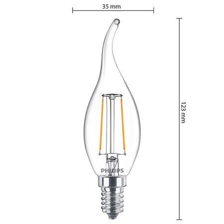 E14 BA35 LED Lampen 2W = 25W 250lm 2700K Warmfilament PHILIPS