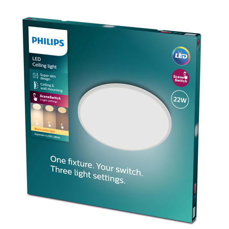 Aufbau LED Deckenleuchten SUPERSLIM 22W 2700K 43cm Dimmbar Weiß PHILIPS