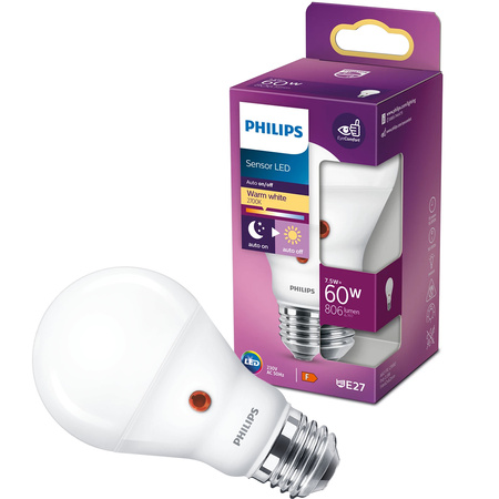 LED Leuchtmittel E27 A60 7,5W = 60W 806lm 2700K Warm 250° mit Dämmerungssensor PHILIPS