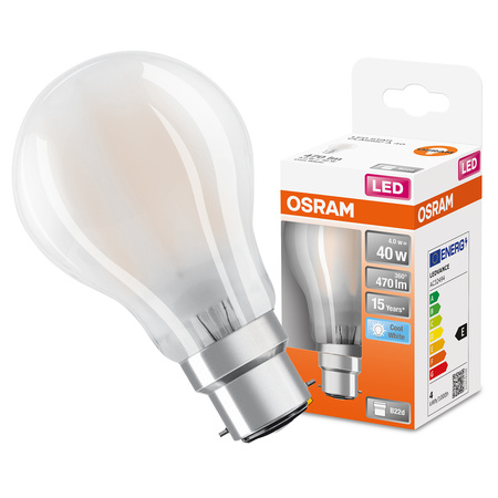 LED-Lampe A60 B22d 4W = 40W 470lm 4000lm Neutral 300° Retrofit Glühfaden CLASSIC Osram