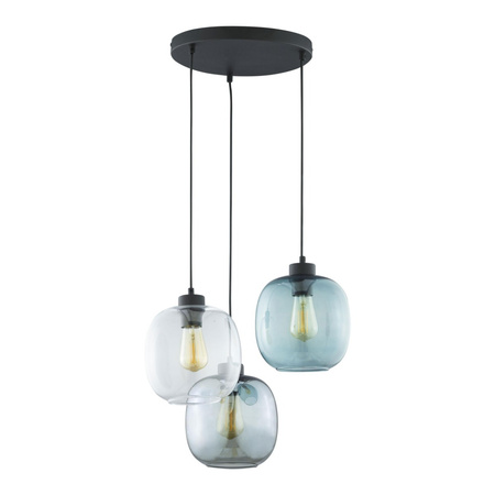 ELIO Hängende Decke Lampe Kronleuchter Schwarz und Blau Glas Modern 3xE27 3184 TK Lighting