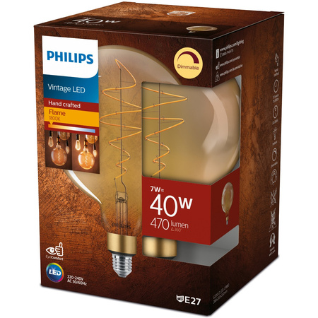 Globe E27 G200 LED Lampen 7W = 40W 470lm 1800K Warm Filament Amber PHILIPS Dimmbar