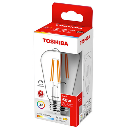 LED-Lampe E27 ST64 7W = 60W 806lm 2700K Warm Filament Dimmbar TOSHIBA