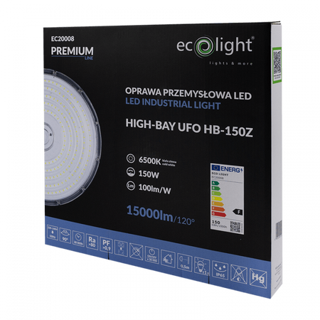 LED HIGHBAY 150W 15000lm 6500K Kalt IP65 PREMIUM Ecolight Pendelleuchte