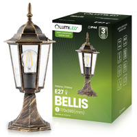 Gartenleuchte E27, Niedriger Pfosten Laterne 40cm Patina BELLIS LUMILED