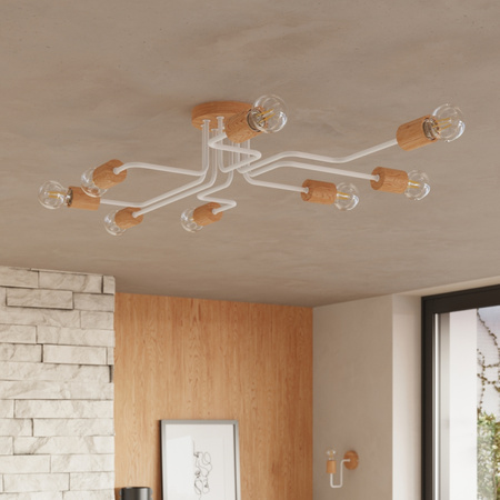 Kronleuchter Deckenleuchte 8x E27 Naturholz Weiß Timbo Peach Puff SL.1667 Sollux