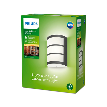 Garten LED-Wandleuchte PYTHON 3.8W 2700K warm IP44 Anthrazit PHILIPS