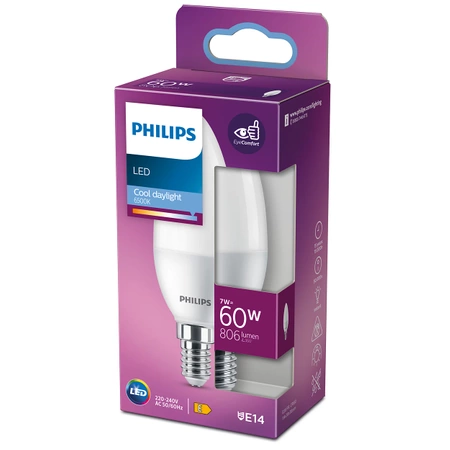LED-Kerzenlampe E14 B38 7W = 60W 806lm 6500K kalt PHILIPS