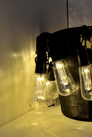 Batteriebetriebene LED-Gartengirlande 2,6 m betrieben mit 2xAA EDISON-Batterien Schwarz GOLDLUX (Polux)