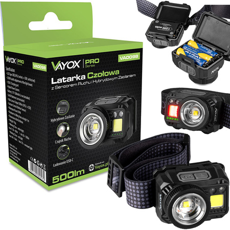 Kopf-Taschenlampe XPG3 + COB Zoom Hybrid-Netzteil VA0098 Vayox