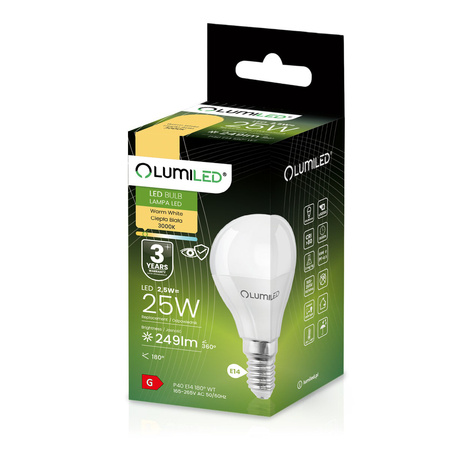 6x LED Lampen E14, Glühbirne P40 2.5W = 25W 249lm 180° 3000K warm LUMILED