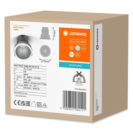 LED-Panel bündig montiert Spot-Leuchte 5W 400lm 4000lm Neutralweiß Silber Downlight Slim Ledvance