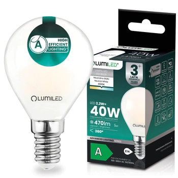 LED-Lampe E14 Kugel P45 2.2W 470lm = 40W 4000K neutralweiß 360° Filament Energieklasse A LUMILED