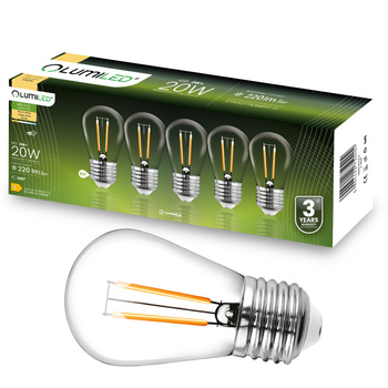 LED Lampen 5-PAK E27 ST14 2W = 20W 3000K Warm 220lm Glühfaden für Girland LUMILED